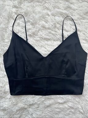 Abercrombie & Fitch Black Satin Fitted Strap Crop Top
